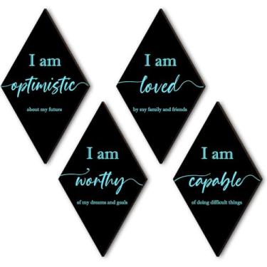 Imagem de Placas de afirmações positivas diárias pretas e azuis, 4 peças de placas motivacionais de arte de parede para quarto, frases inspiradoras, decoração de parede, palavras de afirmação, decoração de