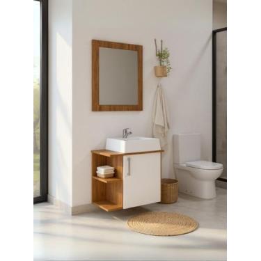 Imagem de Gabinete para Banheiro com Cuba e Espelheira 50cm Mdf Freijo Moscou - 