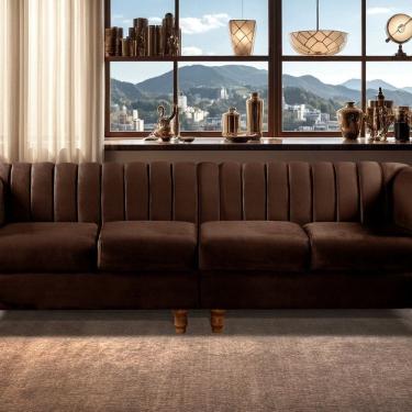 Imagem de Sofá 4 Lugares Decoração Retrô Clássico Realeza Chesterfield Marrom