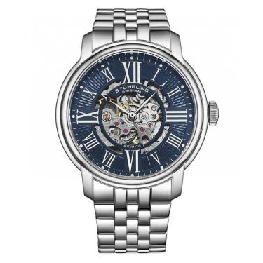 Imagem de Relogio Masculino Atrium Automatico 42mm com Mostrador Azul e Pulseira em Aco Inoxidavel Prateado Stuhrling