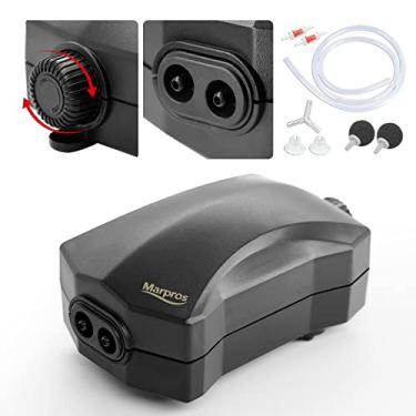 Imagem de Bomba de ar de aquário, bomba de ar Marpros para tanque de peixes 2 saídas, borbulhador de ar ajustável para aquário de peixes, bomba de oxigênio super silenciosa para aquário de 50 a 104 litros com