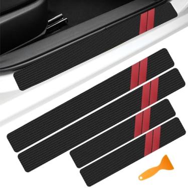 Imagem de vvag 4 peças de protetor de soleira de porta, 39.9 cm x 6.9 cm + 59.9 cm x 6.9 cm adesivos decorativos de proteção de porta automotivo de fibra de carbono com raspador de plástico para Dodge Charger