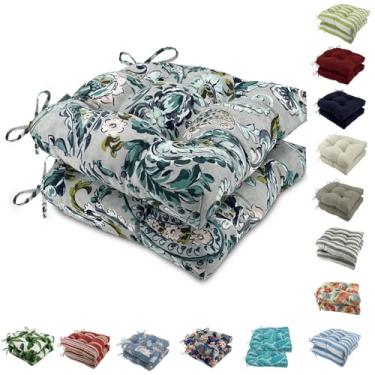 Imagem de Outdoor Chair Cushions, Tufted U-Shape Wicker Seat Cushions Set of 2, Water-Resistant and Fading-Resistant for Patio Garden Home Office Furniture(Pattern 2)