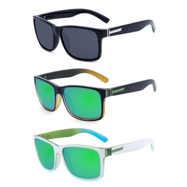 Imagem de LECKIRUT Óculos de sol vintage polarizados para homens e mulheres, retrô, grande, quadrado, espelhado, óculos de sol, A5 (3 peças) Preto Prata/Cinza + Preto/Verde + Branco/Verde, tamanho �nico