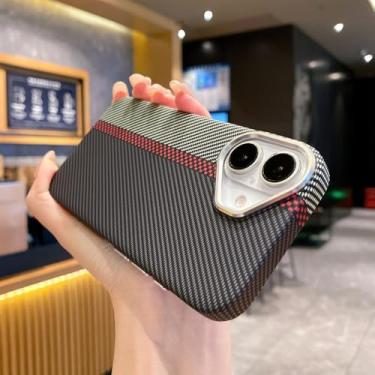 Imagem de Capa magnética de PC com padrão Kevlar em fibra de carbono para iPhone 16, 15, 14 Plus, 13, 12, 11 Pro Max, PS preta, para iPhone 14 Pro