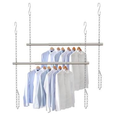 Imagem de Haste de armário para pendurar, extensor de hastes de armário de largura e altura ajustáveis, barra de aço inoxidável resistente de 43 a 101 cm, roupas para pendurar no armário com economia de espaço