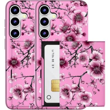 Imagem de MUQR Capa compatível com Samsung Galaxy S23 FE com suporte de cartão fofo - Design Kawaii, proteção contra quedas de nível militar, capa carteira robusta para mulheres (flor de cerejeira rosa)