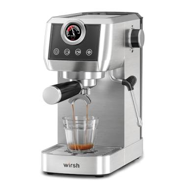 Imagem de wirsh Máquina de café expresso, máquina de café expresso semiautomática de 20 bar com medidor de pressão, varinha de vapor, máquina de café expresso de aço inoxidável para expresso/latte/cappuccino