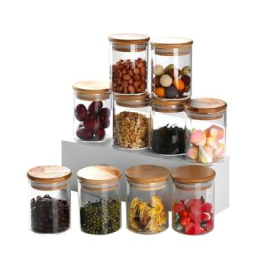 Imagem de Kit 6 Potes De Vidro Com Tampa De Bambu 200ml Potes Hermeticos Bambu Para Armazenamento De Alimentos Frescos(6 POTES)