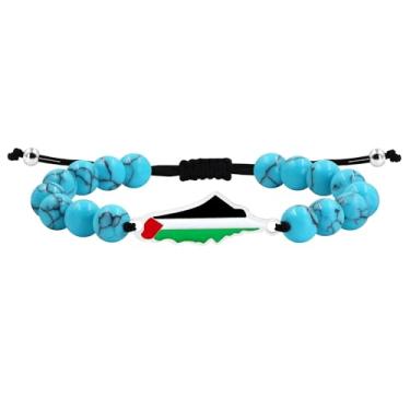 Imagem de JunyiDIY Pulseira artesanal bandeira palestina para homens e mulheres, pedras naturais, encanto esmaltado, ajustável, presente solidariedade YA6029, Ajustable, Pedra, No Gemstone