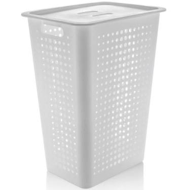 Imagem de Cesto Para Roupas Organizador Lavanderia 47 Litros Plástico, Branco