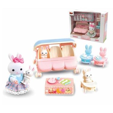 Imagem de Casinha Feliz Tipo Sylvanian Family Com Coelhinha , 3 Coelhinhos Bebês