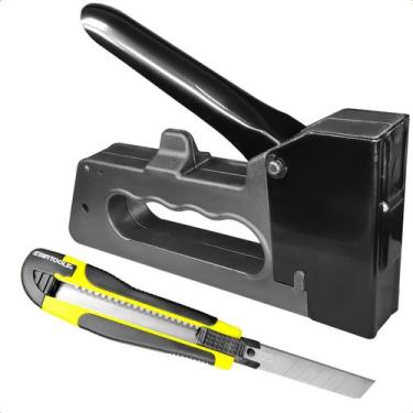 Imagem de Grampeador Tapeceiro Profissional + Estilete Com Trava 18mm - Startool