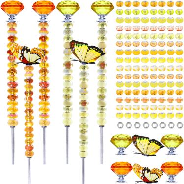 Imagem de Exway Kit de estacas de jardim com contas de 145 peças, kits de contas de jardim com varinha de fada DIY com várias contas de orifício grande, 4 rolhas de cristal, 2 topos de borboleta e hastes