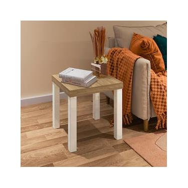 Imagem de Mesa de Apoio Artely Up Quadrada - Carvalho e Off White