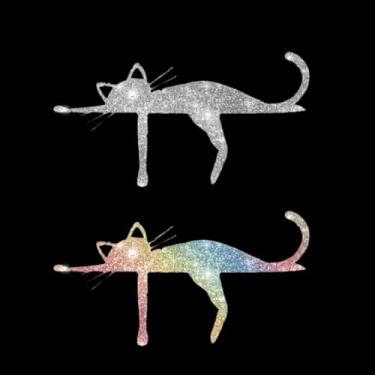 Imagem de Decalque de carro de gato deitado brilhante autoadesivo PVC com glitter adesivo para carros, caminhões, motocicletas, capa de porta multidecoração adesivo (branco e colorido)