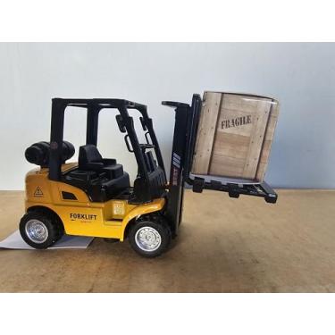 Imagem de Kit Máquinas Construção Miniatura Escavadeira Retroescavadeira Rolo Compressor Brinquedo Veículo Construção Infantil 1:70 Plástico Metal (Só Empilhadeira)