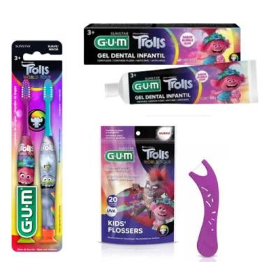Imagem de Kit Higiene Oral Infantil Trolls Gum Escova + Gel Dental