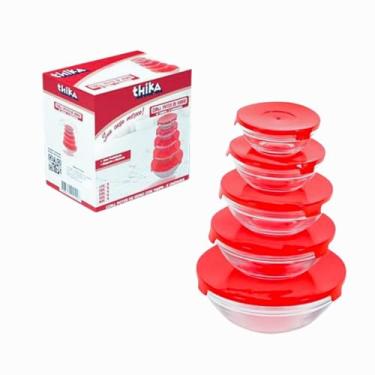 Imagem de KIT 5 Potes de Vidro Herméticos com Tampa Cores Sortidas para Conservação, Marmita e Organização da Cozinha para Geladeira, Microondas - Conjunto de Tijelas, Vasilhas, Bowls e Bacias Redondas