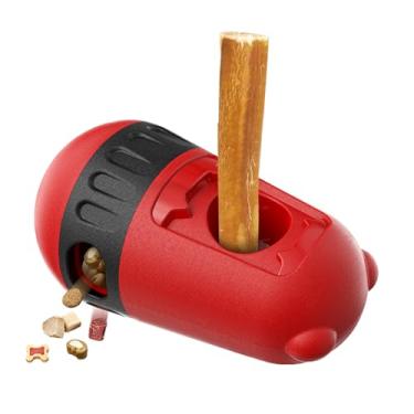 Imagem de LIFLIX Brinquedos para cães com distribuição interativa 2 em 1, suporte de bastão de bully, suporte ajustável para cães de médio e grande porte, dispositivo de segurança para evitar asfixia, vermelho