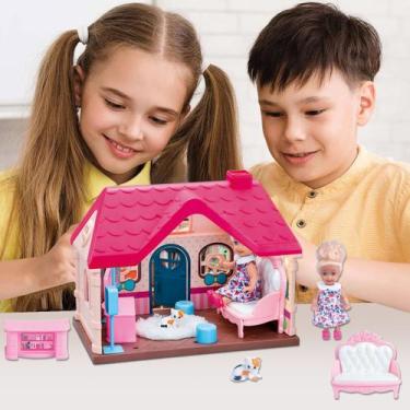Imagem de Casa Mágica Rosa de bonecas Casinha de Brinquedo Infantil Crianças Com