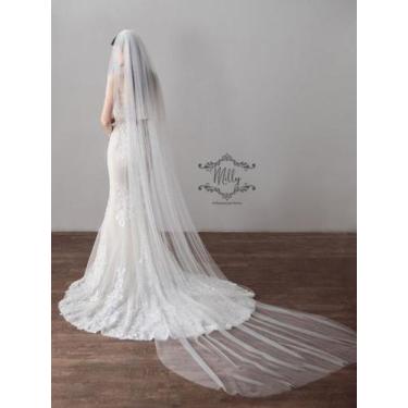 Imagem de Véu de Noiva 4 Metros 2 Camadas Branco Longo Mantilha V37 - Milly O Sh