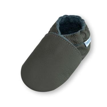Imagem de YIHAKIDS Sapatos de couro para bebê, sola macia, mocassins para primeira caminhada, bebês, meninos, meninas, chinelos de engatinhar, sapatos de cor sólida, Cinza - A, 12-18 Months Toddler