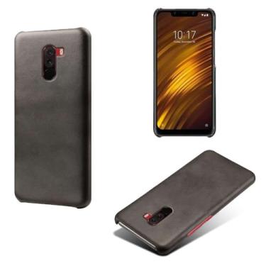 Imagem de Capa para Xiaomi Pocophone F1,Proteção contra quedas,Casca de volta de cor sólida simples,Design de couro de imitação de plástico-Black