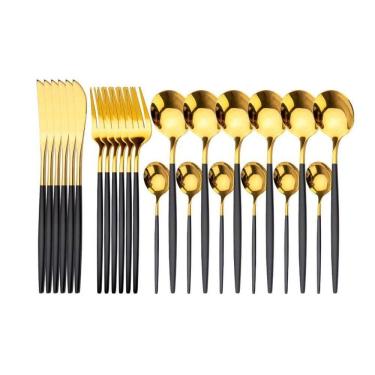 Imagem de Faqueiro 24Pc Aço Inox Kyoto Dourado/Preto