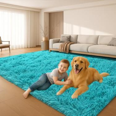 Imagem de Mtandyx Tapetes para sala de estar, tapetes para quarto, tapete fofo de pelúcia, tapete antiderrapante azul petróleo, adequado para decoração de casa de dormitório infantil, estética.