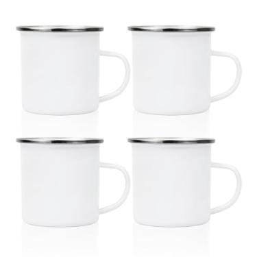 Imagem de QHJDZGSLZ 4 peças de caneca de esmalte em branco sublimação com borda prata acampamento viagem café caneca de metal 340 g pode ser usada como um presente para o Natal, Ação de Graças, Dia das Mães