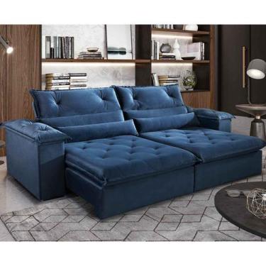 Imagem de Sofá 2,70m Retrátil e Reclinável 4 Lugares Diamante Fabri Decor, Azul