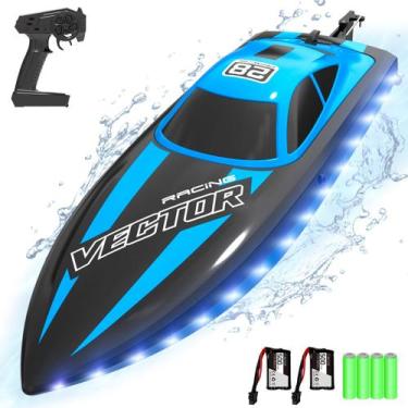 Imagem de Barco RC VOLANTEXRC Vector 20MPH com luzes de 2,4 GHz e 2 baterias