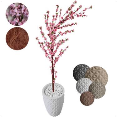 Imagem de Cerejeira Árvore Curvada Rosa Bebê Artificial com Vaso Decorativo - Fl