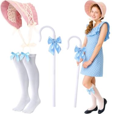 Imagem de Shyyween Acessório de Dia das Bruxas Bastão de Pastoras com Gravata Borboleta Azul Chapéu Colonial de Cetim Arco de Cetim Altura da Coxa para Mulheres