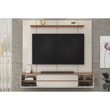 Imagem de Painel Quarto p/ TV até 70 Pol Alana 169x180cm Off White/Freijó - DJ Móveis