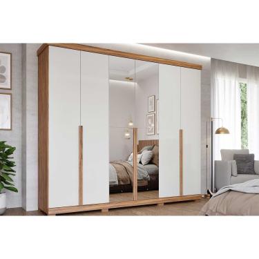 Imagem de Guarda Roupa 6 Portas e 6 Gavetas c/ Espelho e Pés Guarapari Avelã/Off White - Panan