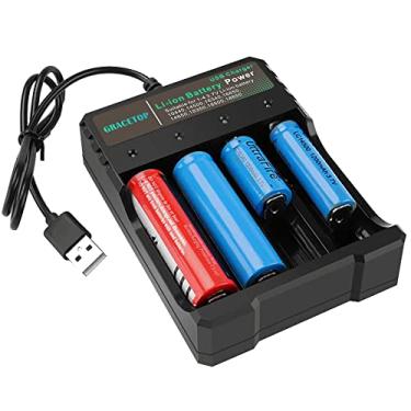 Imagem de Carregador de bateria 18650 4 compartimentos 5V 2A para baterias recarregáveis 3,7 V Li-ion TR IMR 18650 14500 16340 (RCR123) Vermelho/Verde (sem bateria)