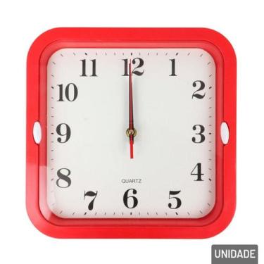 Imagem de Relógio Analógico de Parede 26cm Quadrado Vermelho - Tudo em Caixa - G