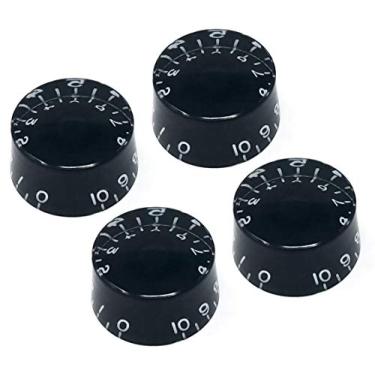 Imagem de Vintage Forge Puxadores de velocidade pretos para mão esquerda (esquerda) compatíveis com guitarra elétrica Gibson Les Paul SG (conjunto de 4) serve para 24 potes de eixo dividido com estrias finas