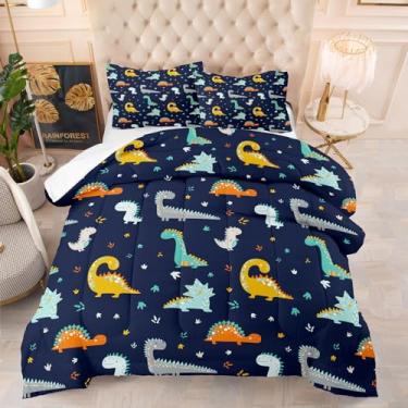 Imagem de Yadangxiawa Jogo de cama casal com estampa de dinossauro, para meninos, com colcha e fronha (dinossauros - casal)
