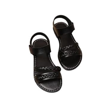 Imagem de GORGLITTER Sandália feminina Briaded com bico aberto e tira no tornozelo, Preto, 13.5 Big Kid