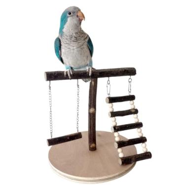 Imagem de CXYYXF Poleiro de treinamento de mesa para pássaros, brinquedo portátil de escada de papagaio, poleiros de pássaros, academia, playground para coquetéis, conures, periquitos (madeira de maçã)