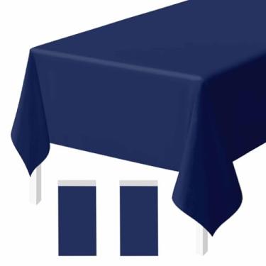 Imagem de FALIZIFU Pacote com 2 toalhas de mesa descartáveis de plástico azul marinho, toalha de mesa retangular azul para festa, chá de bebê, casamento, aniversário, toalha de mesa descartável