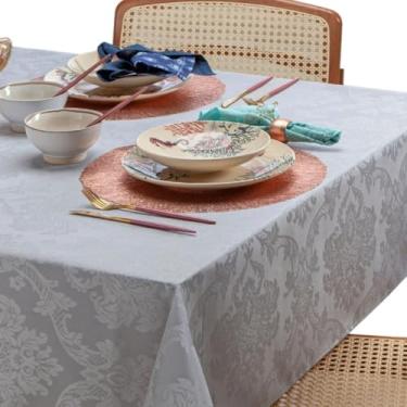 Imagem de Toalha De Mesa 8 Lugares Retangular Nobre Jacquard 1,60x2,60 Tecido de Luxo Grosso e 100% Original (Cinza)