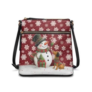 Imagem de HUGS IDEA Bolsa tiracolo feminina de couro, bolsa tiracolo grande, Hobo, bolsa para celular, Lindo boneco de neve Dachshund