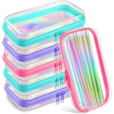 Imagem de Sanwuta 6 peças de estojo rígido transparente com zíper para lápis, bolsas de plástico rígido com zíper, bolsa de maquiagem, estojos transparentes para lanches, caixa organizadora de armazenamento de