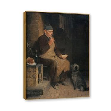 Imagem de Moldura externa de teca. Famosas pinturas a óleo, (pessoas idosas comendo lanches) por Albrecht Anker, reprodução impressa em tela, arte de cenário para decoração de sala de estar. 30 x 42 cm-11,8 x