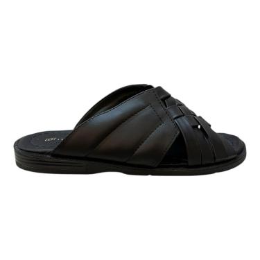 Imagem de Chinelo Masculino Italianinho Casual Conforto Couro Trançado 10340101 Preto-Masculino