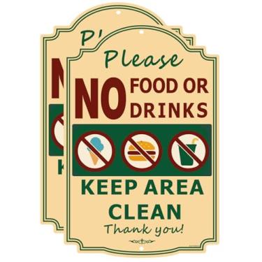 Imagem de Sem alimentos ou bebidas, placas para manter a área limpa, 30 x 20 cm, sem ferrugem, à prova de intempéries, fácil de instalar, uso ao ar livre, pacote com 2
